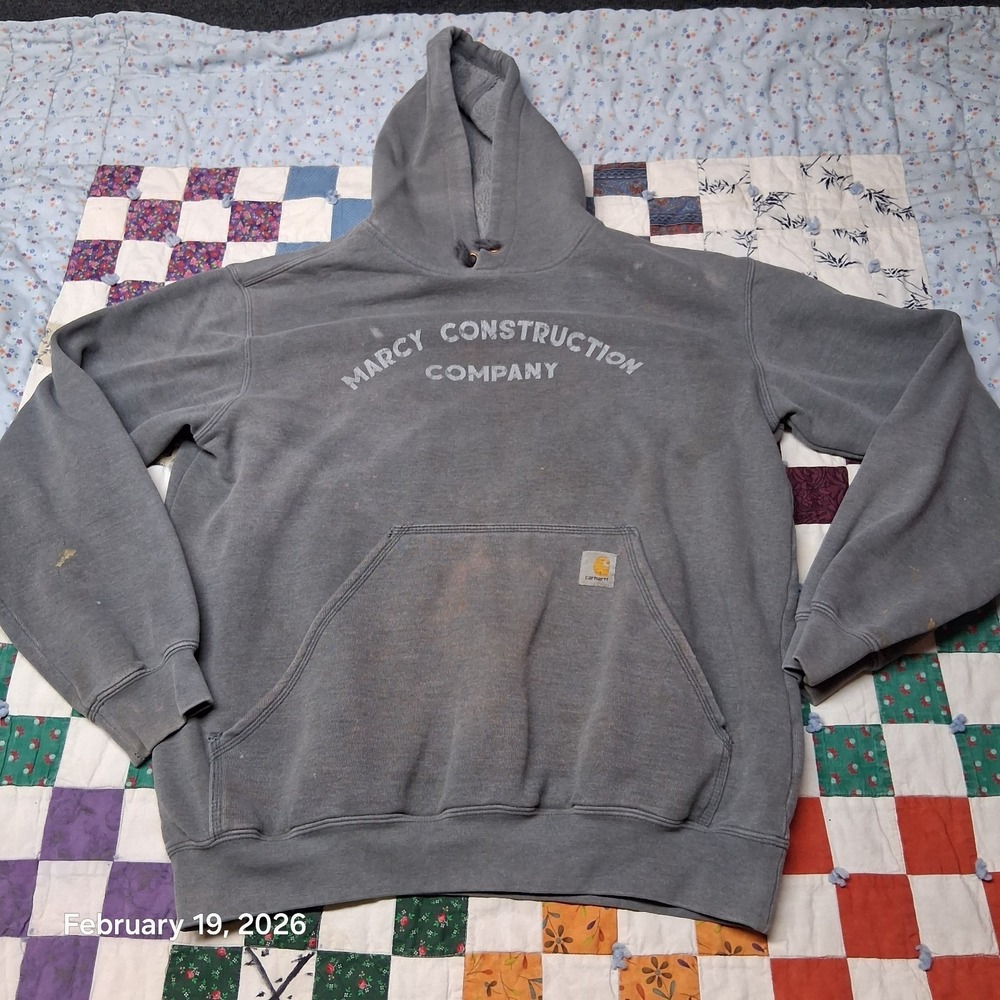 Carhartt Marquette Hooded Sweatshirt Sz Medium‎ Gray K121 CHH Faded Construction